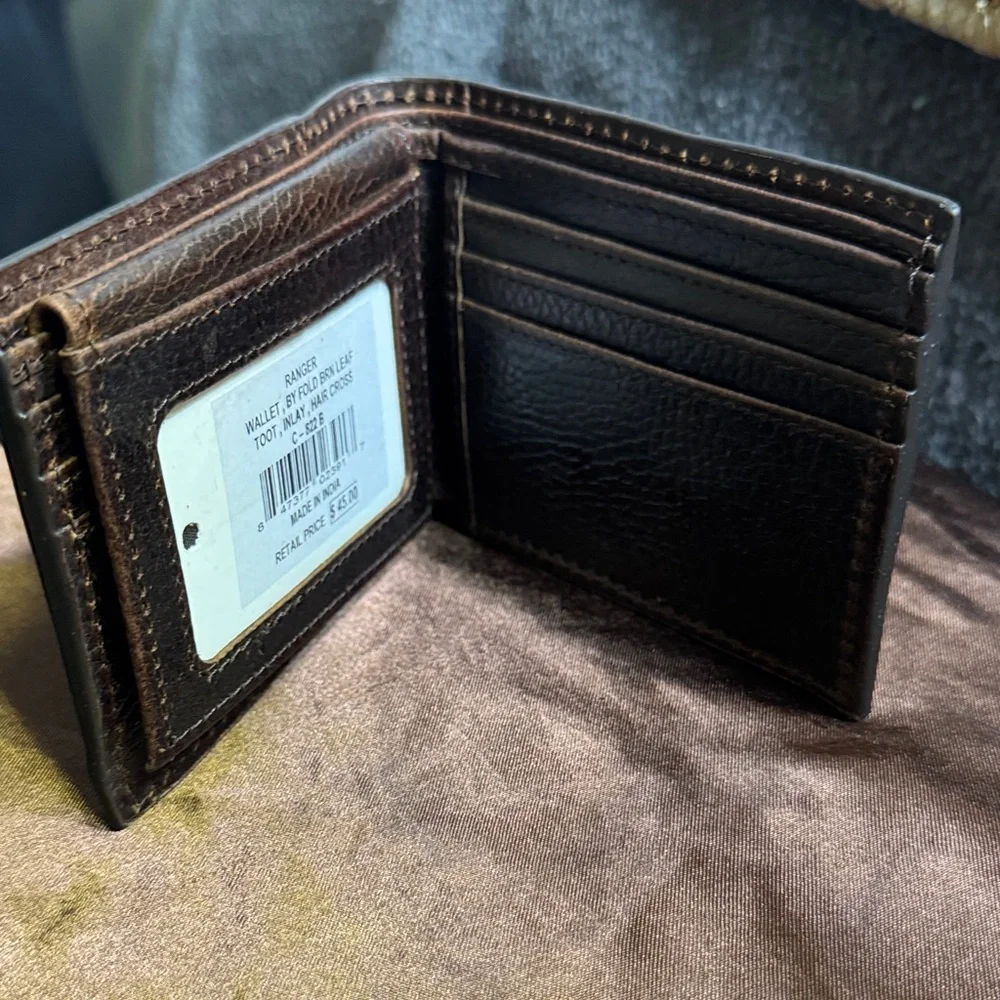 Ranger Belt Company Brown Leather Bifold‎ Wallet + Cross Necklace New with Box